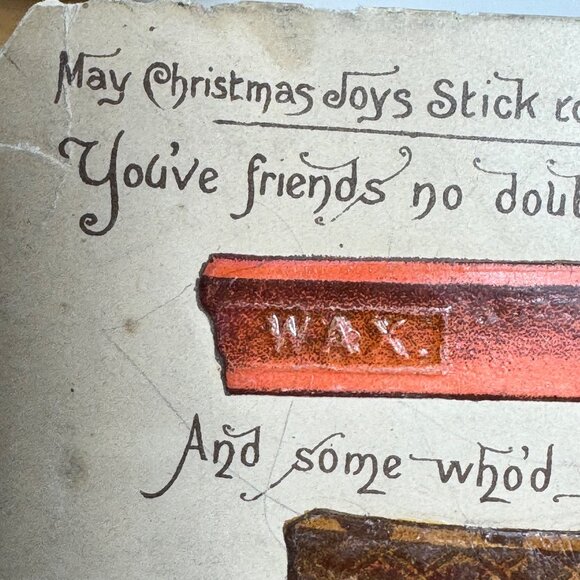 Antique 1892 Christmas Sentiment Postcard With Embossed Glue Gum Dye Humor - Picture 9 of 14